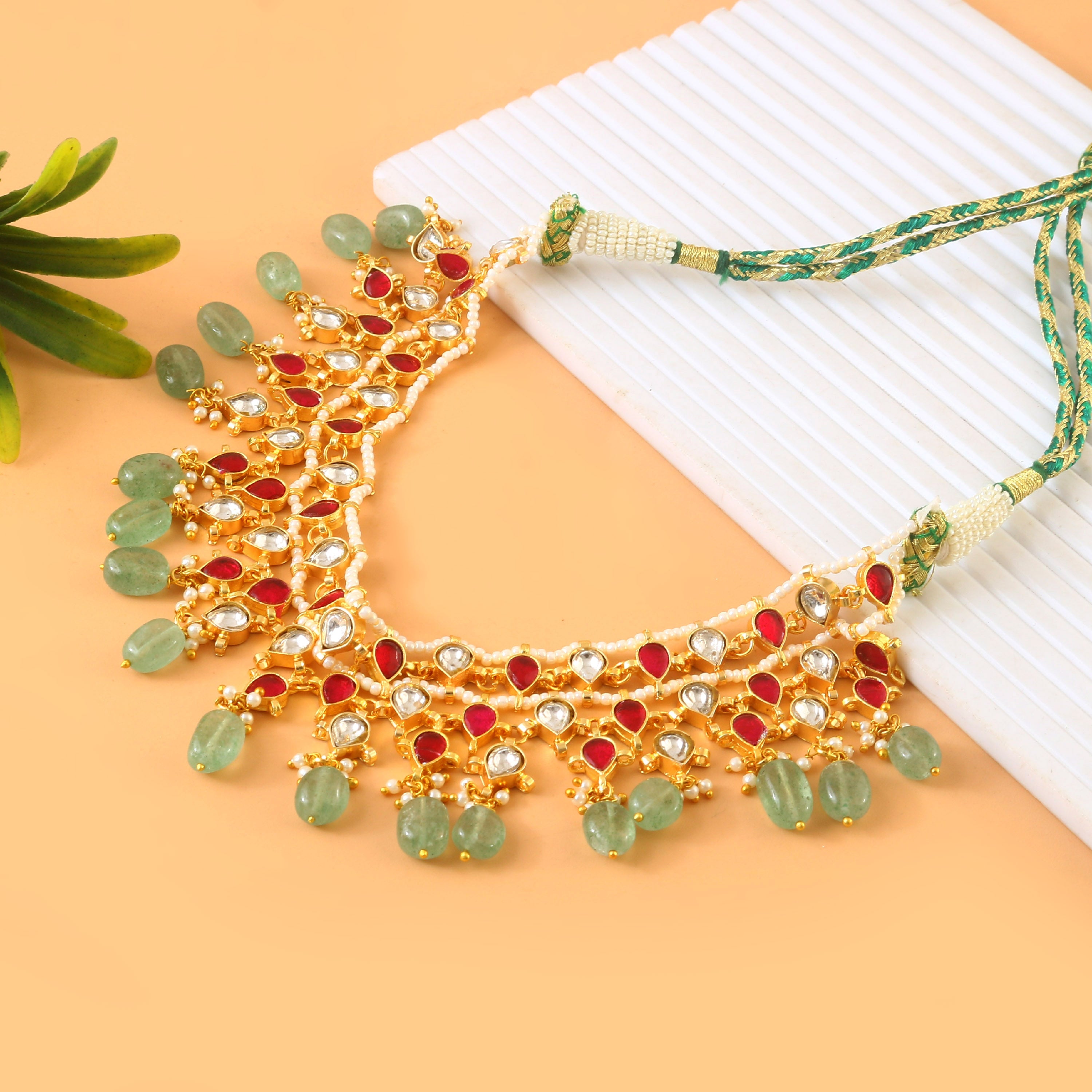 NK-275- Jadau Kundan Necklace with Emerald