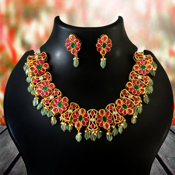 NK-278- Jadau Kundan Necklace with Emerald