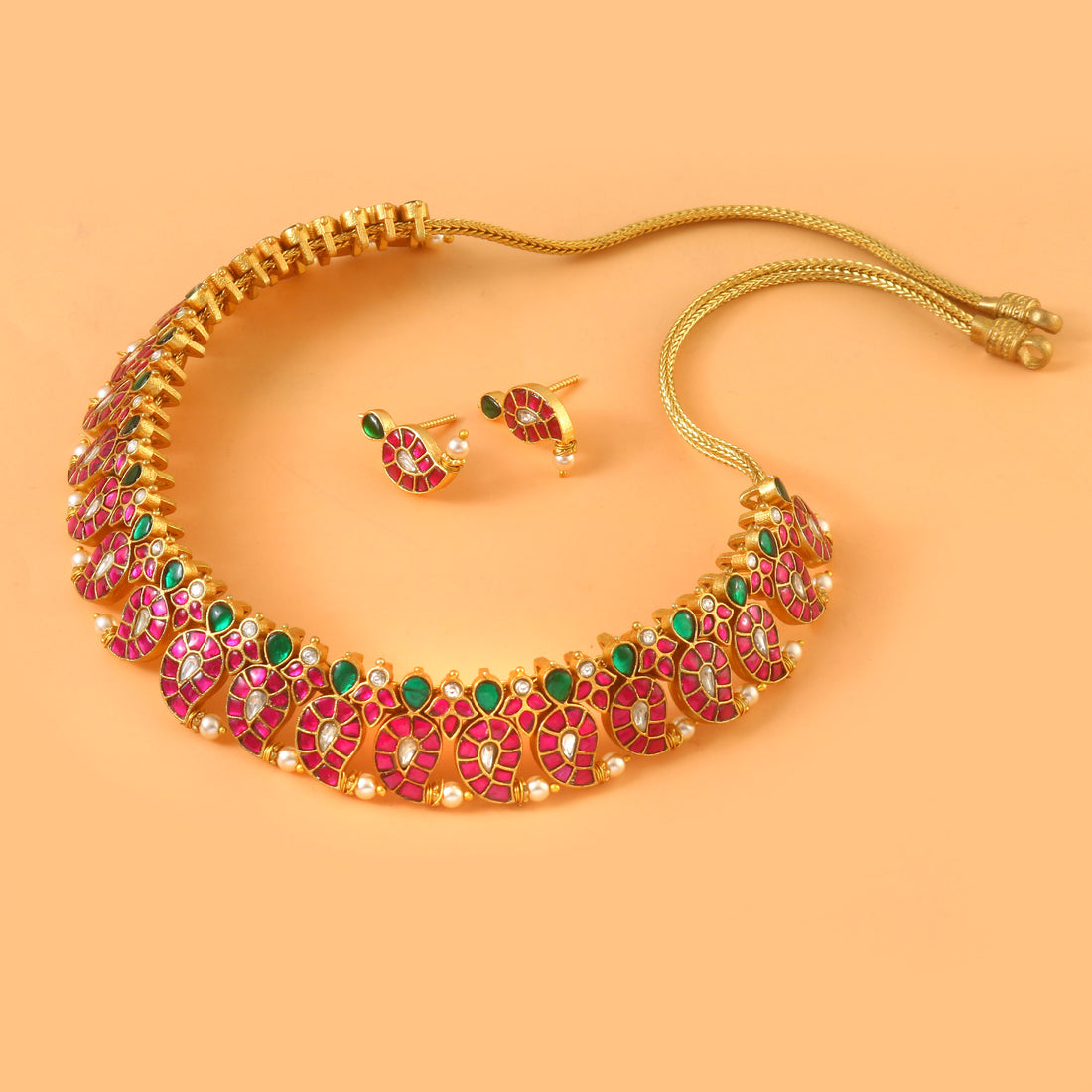 NK-284- Jadau Kundan Necklace with Emerald
