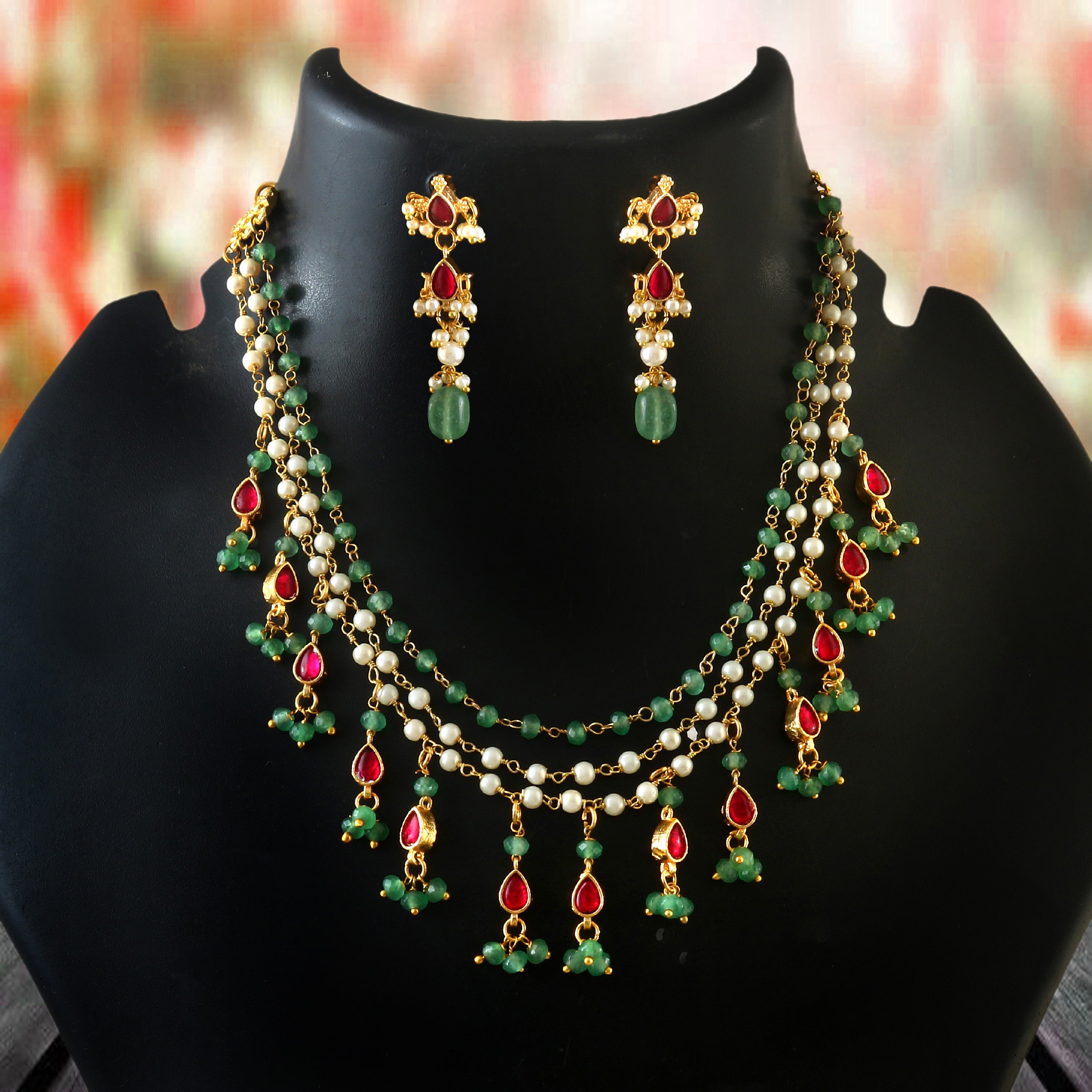 NK-288- Jadau Kundan Necklace with Emerald