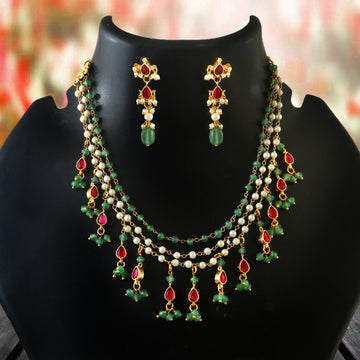 NK-288- Jadau Kundan Necklace with Emerald