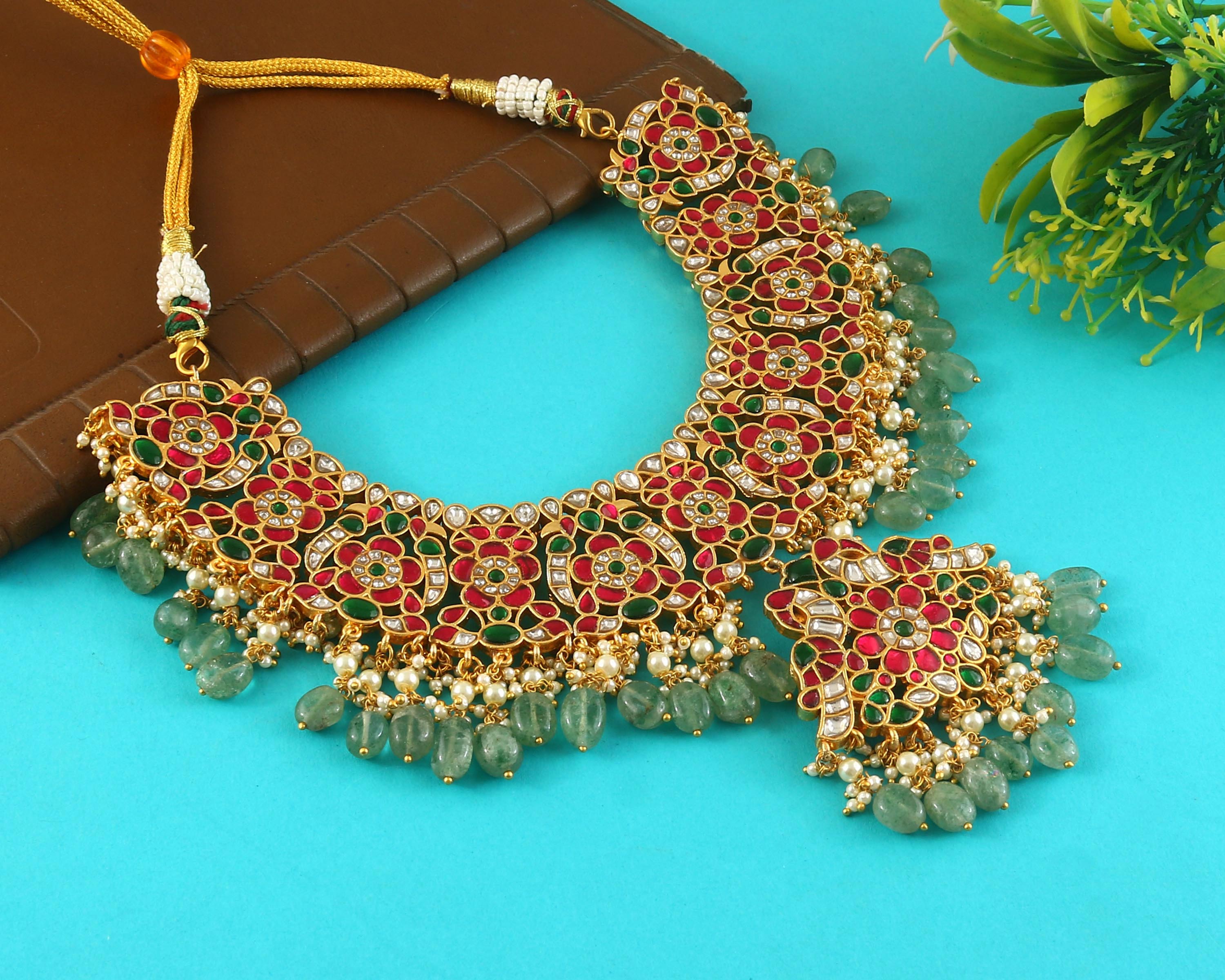 NK-308- Jadau Kundan Necklace with Emerald