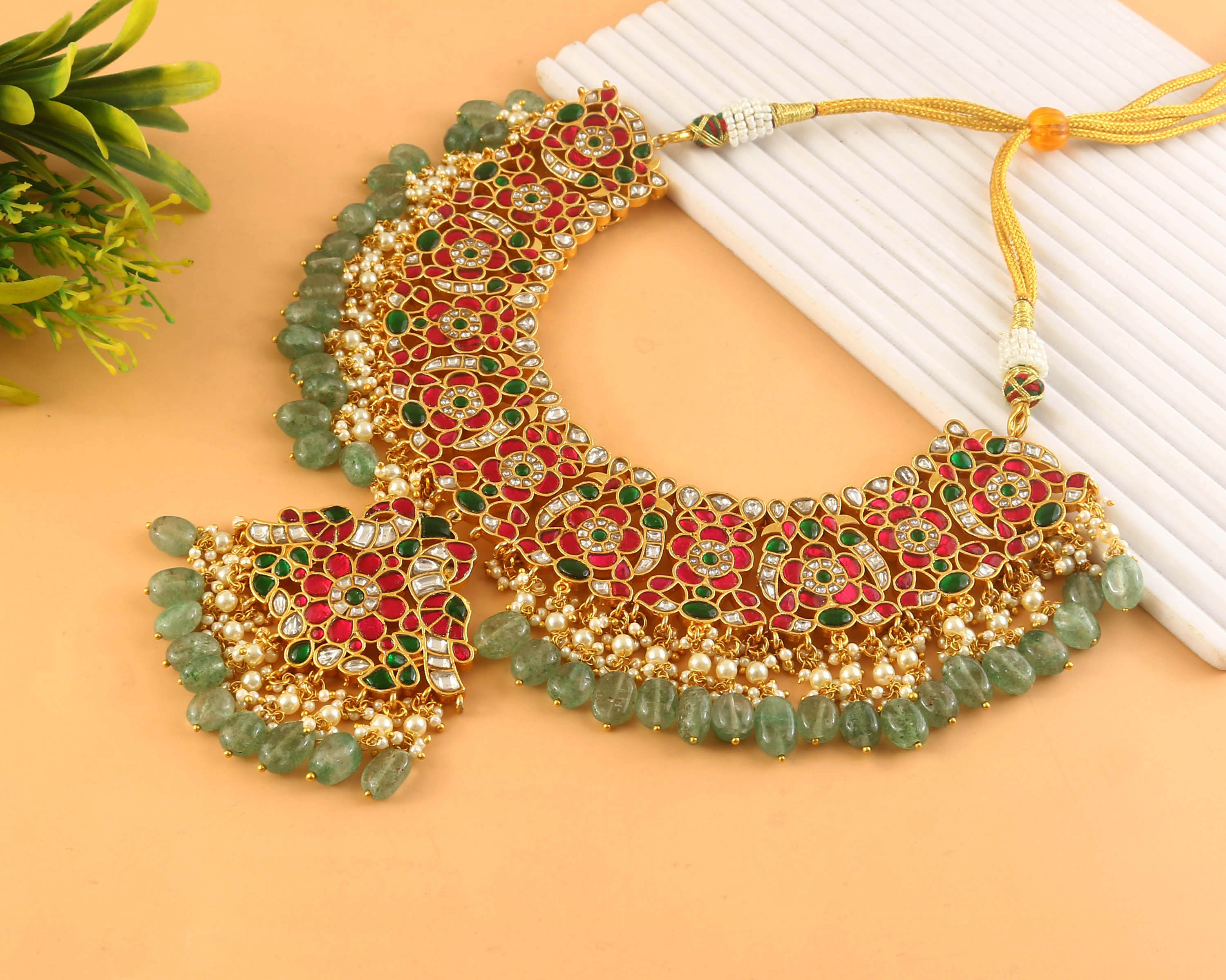 NK-308- Jadau Kundan Necklace with Emerald