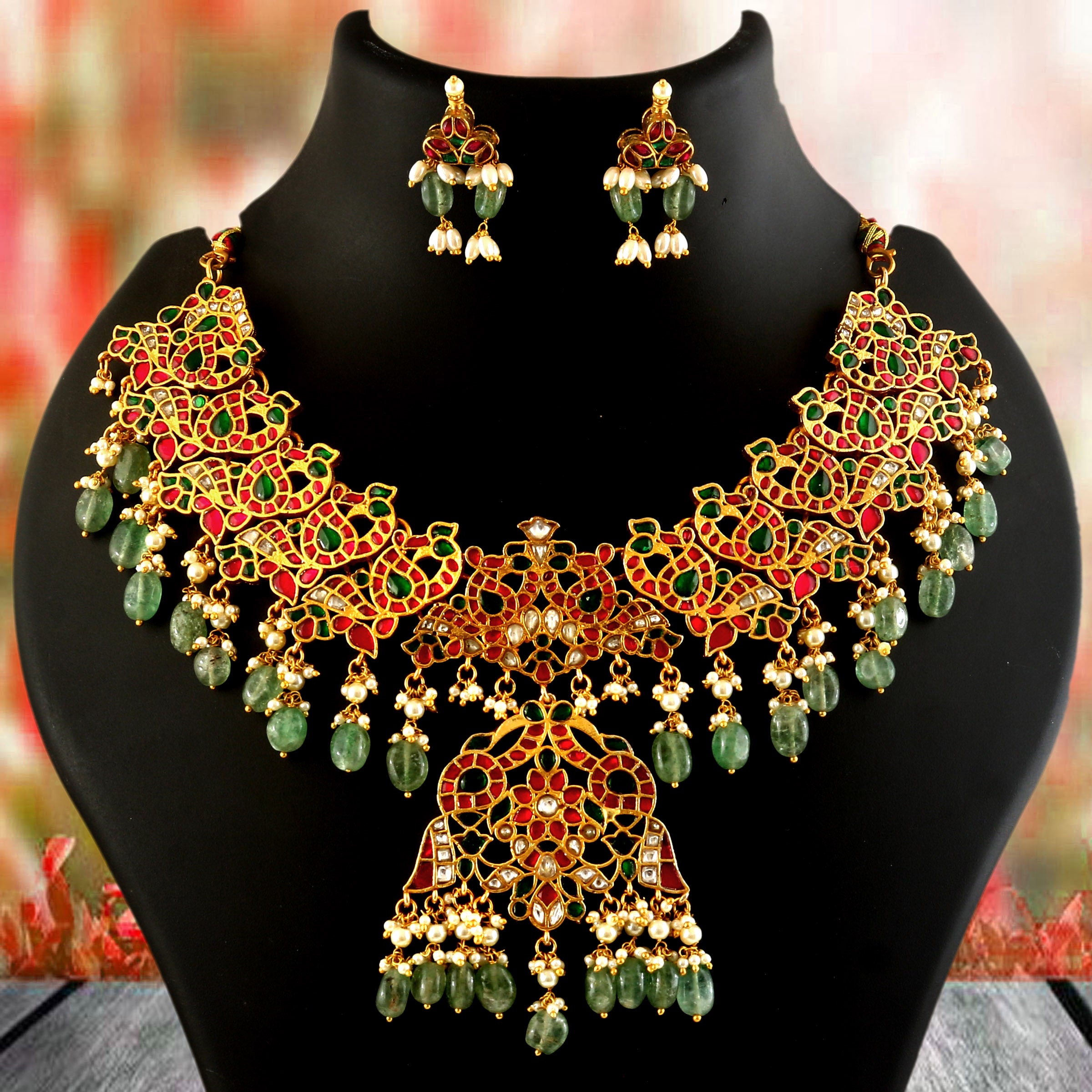 NK-309- Jadau Kundan Necklace with Emerald