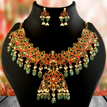 NK-309- Jadau Kundan Necklace with Emerald