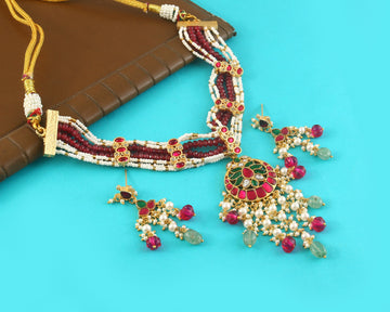 NK-312- Jadau Kundan Necklace with Emerald