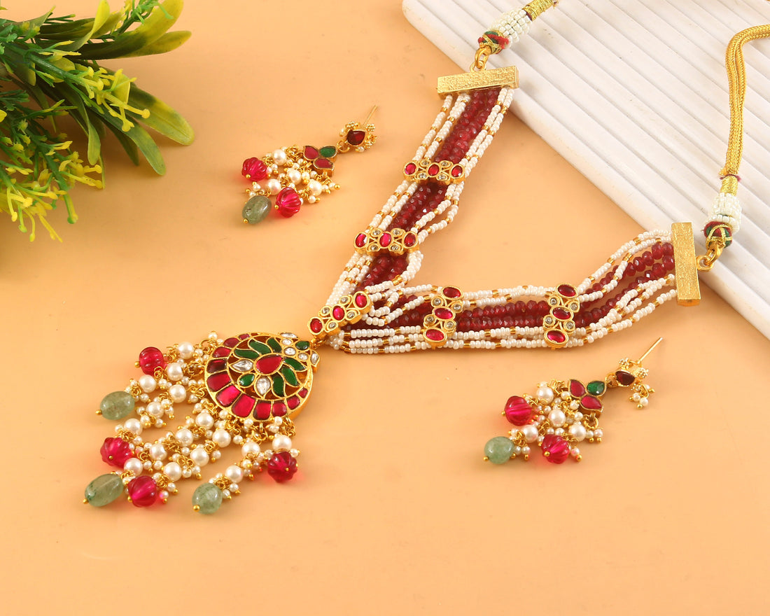 NK-312- Jadau Kundan Necklace with Emerald