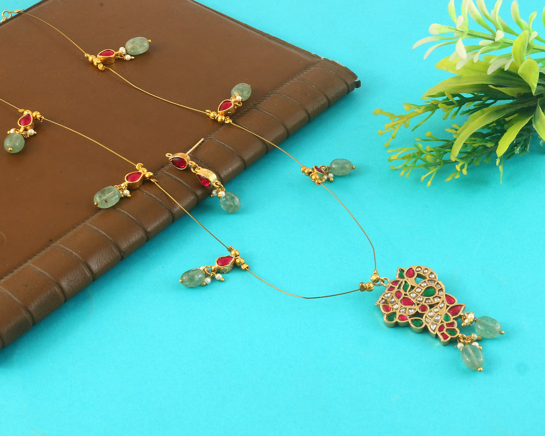 NK-322- Jadau Kundan Necklace with Emerald