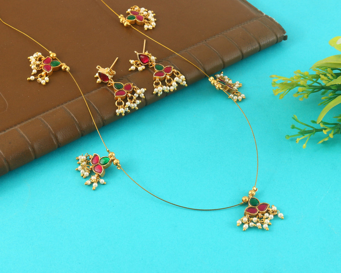 NK-327- Jadau Kundan Necklace with Emerald