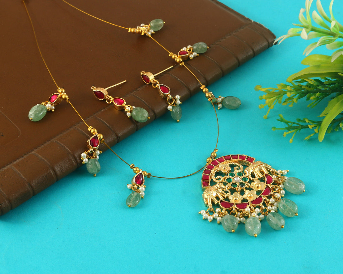 NK-331- Jadau Kundan Necklace with Emerald
