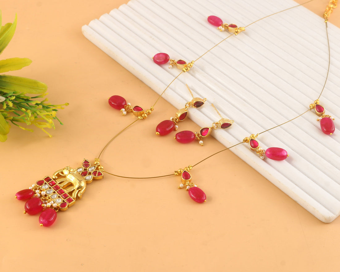 NK-332- Jadau Kundan Necklace with Emerald
