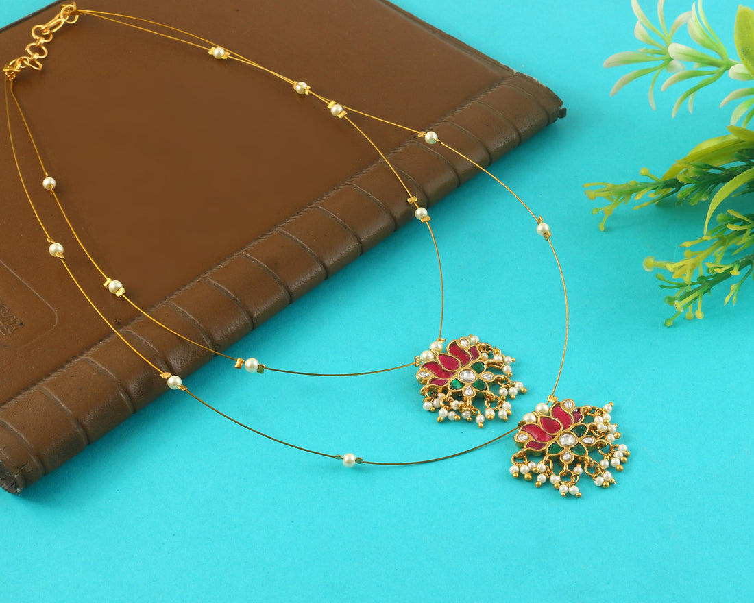 NK-337- Jadau Kundan Necklace with Emerald