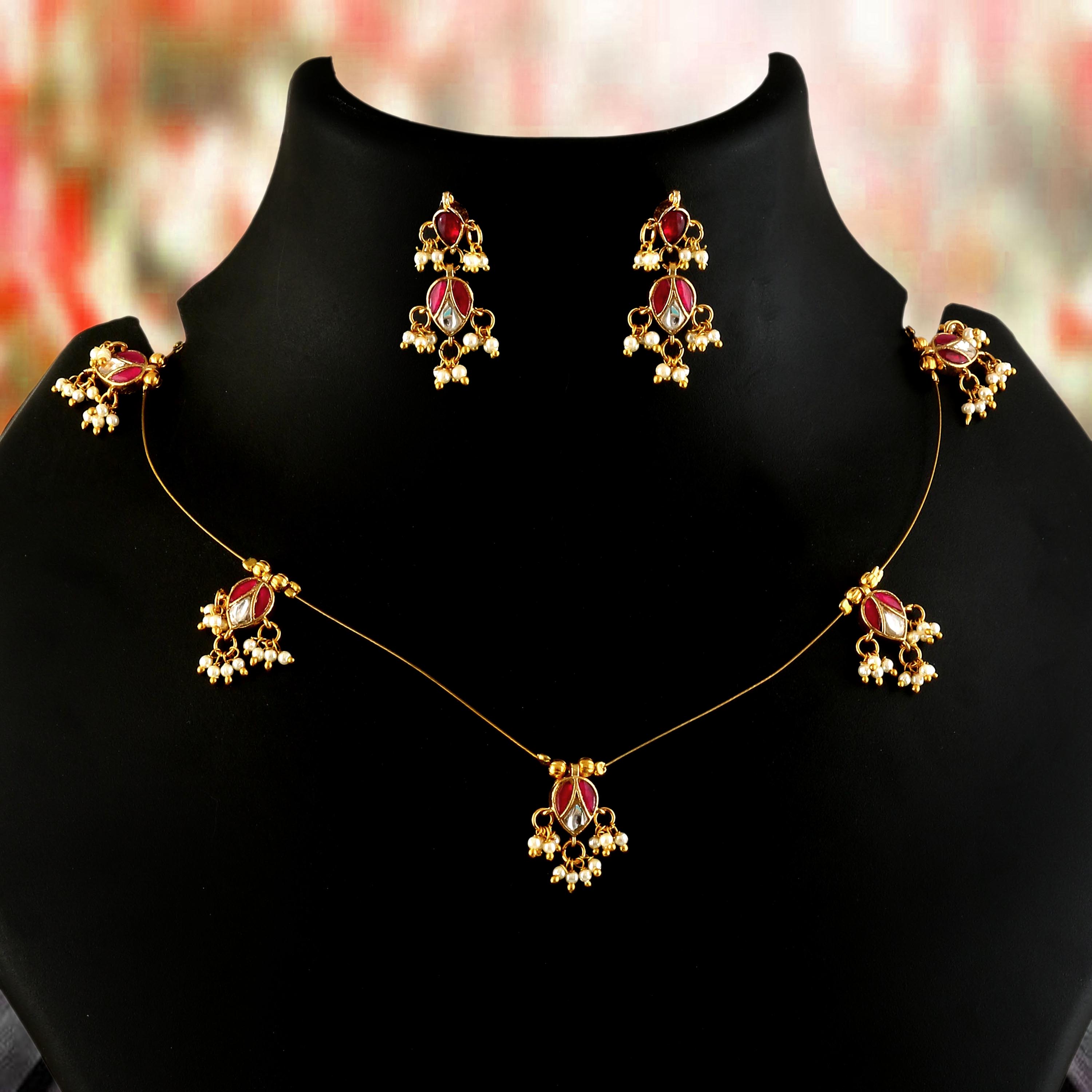 NK-339- Jadau Kundan Necklace with Emerald