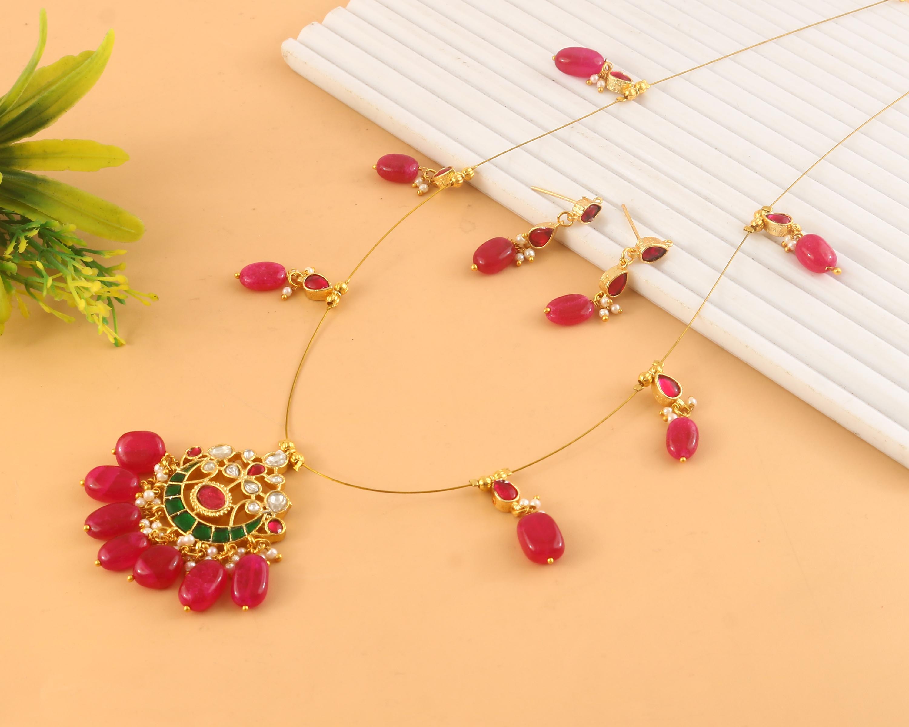 NK-340- Jadau Kundan Necklace with Emerald
