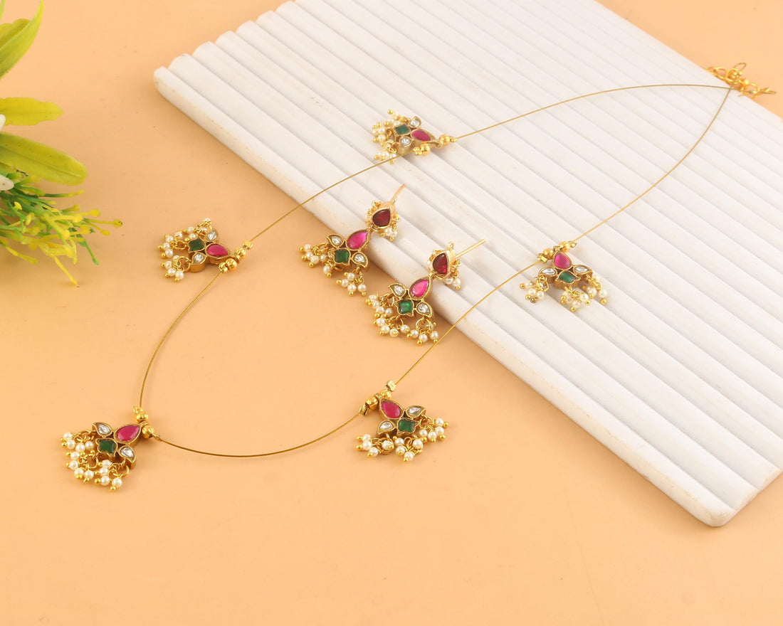 NK-341- Jadau Kundan Necklace with Emerald