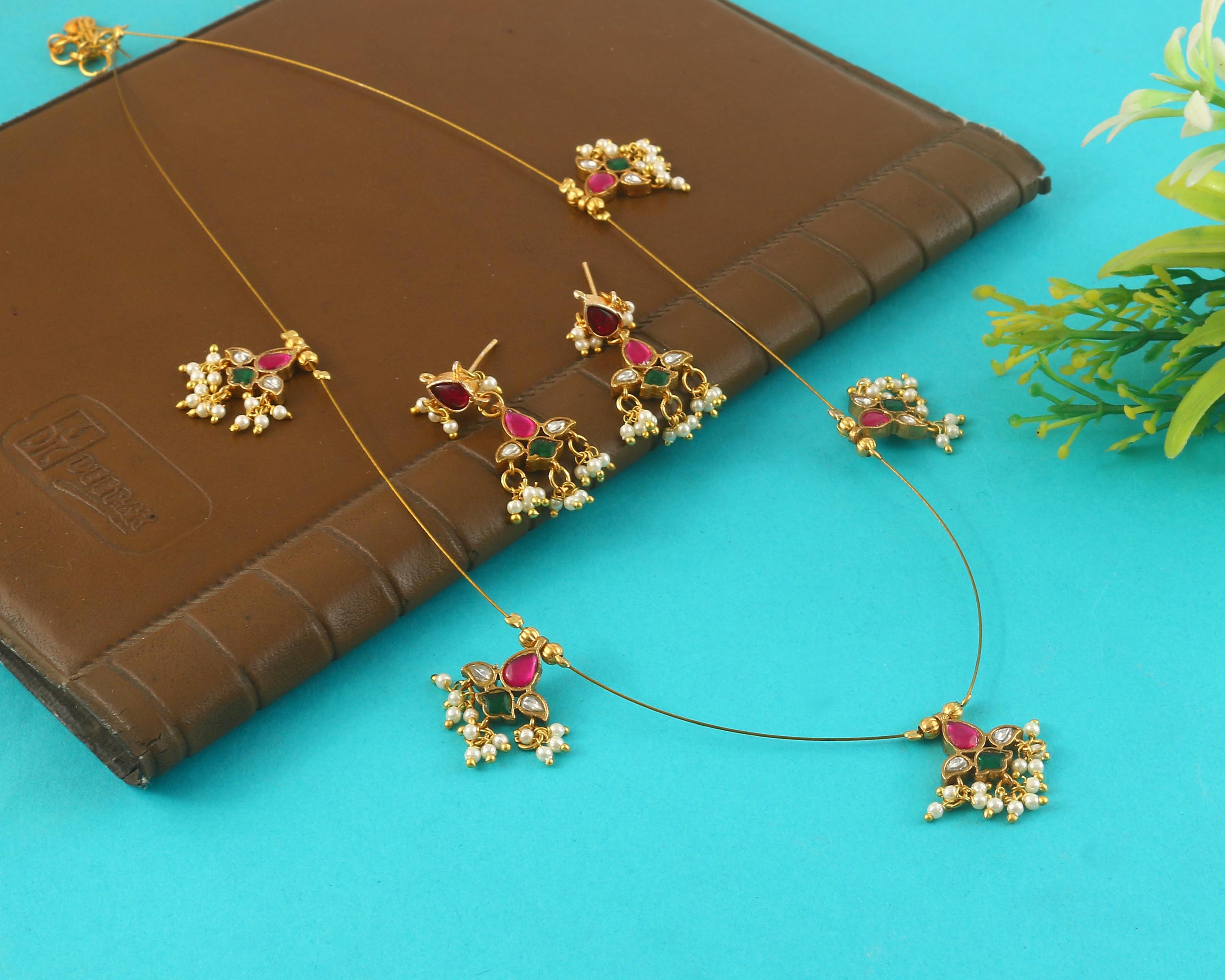 NK-341- Jadau Kundan Necklace with Emerald