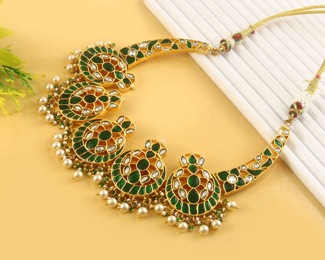NK-343- Jadau Kundan Necklace with Emerald
