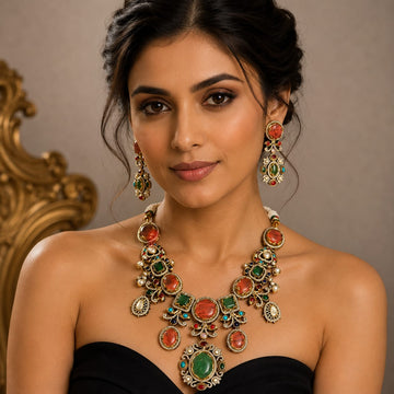 NK-345- Jadau Kundan Necklace with Emerald