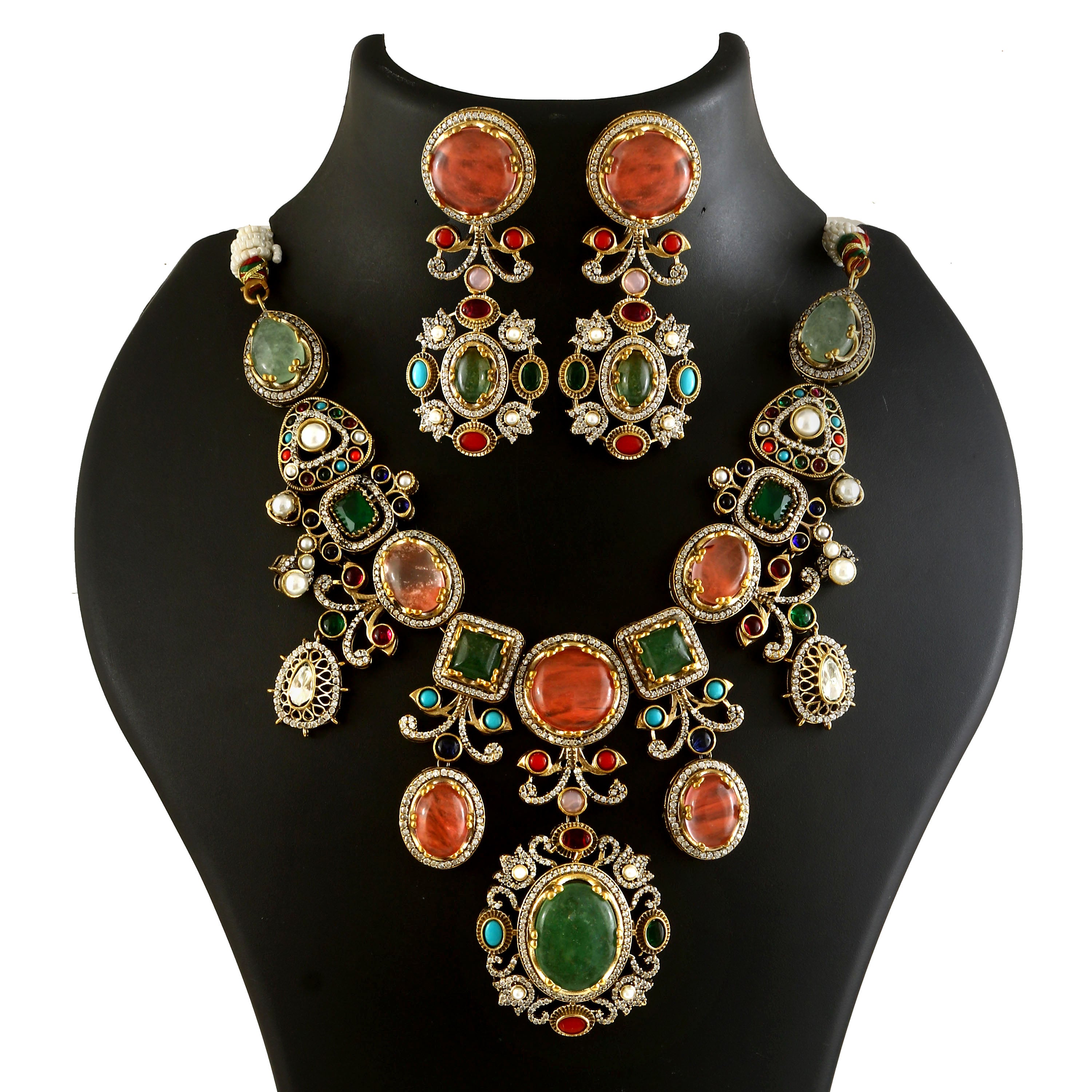 NK-345- Jadau Kundan Necklace with Emerald
