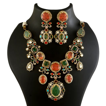 NK-345- Jadau Kundan Necklace with Emerald