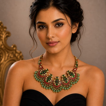 NK-346- Jadau Kundan Necklace with Emerald