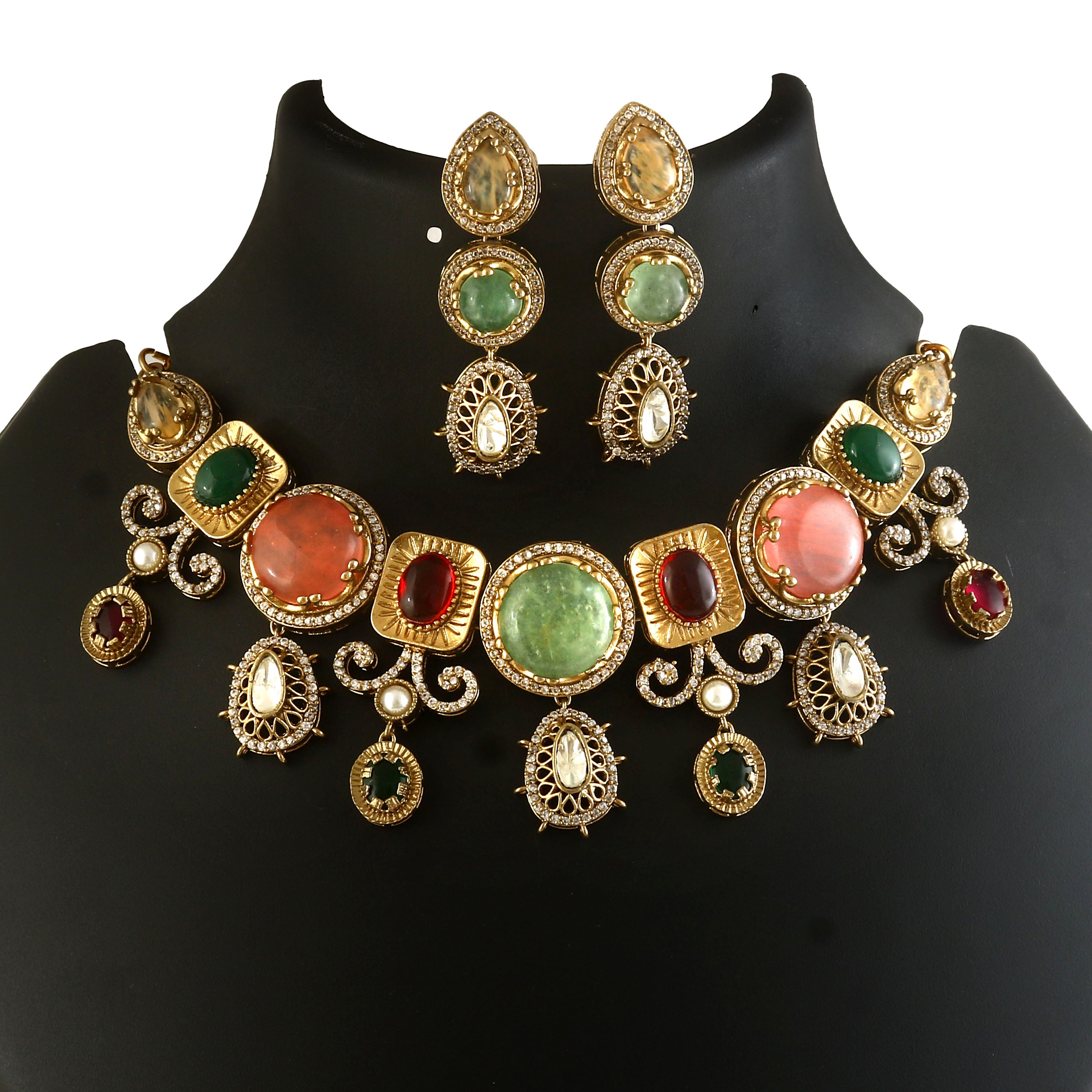 NK-347- Jadau Kundan Necklace with Emerald