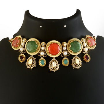 NK-348- Jadau Kundan Necklace with Emerald