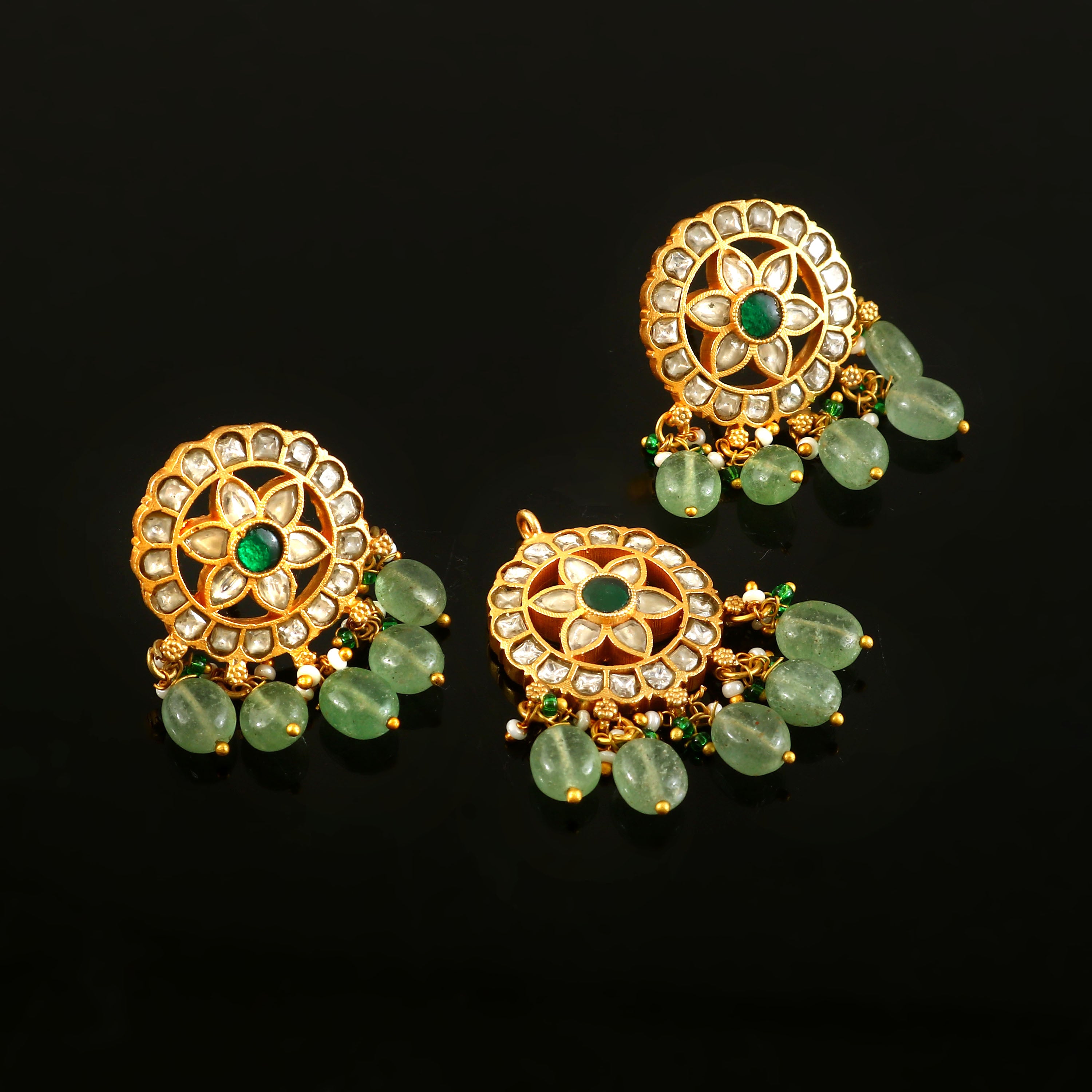 PN-104 - Jadau Kundan Pandent & Earring  with Emerald