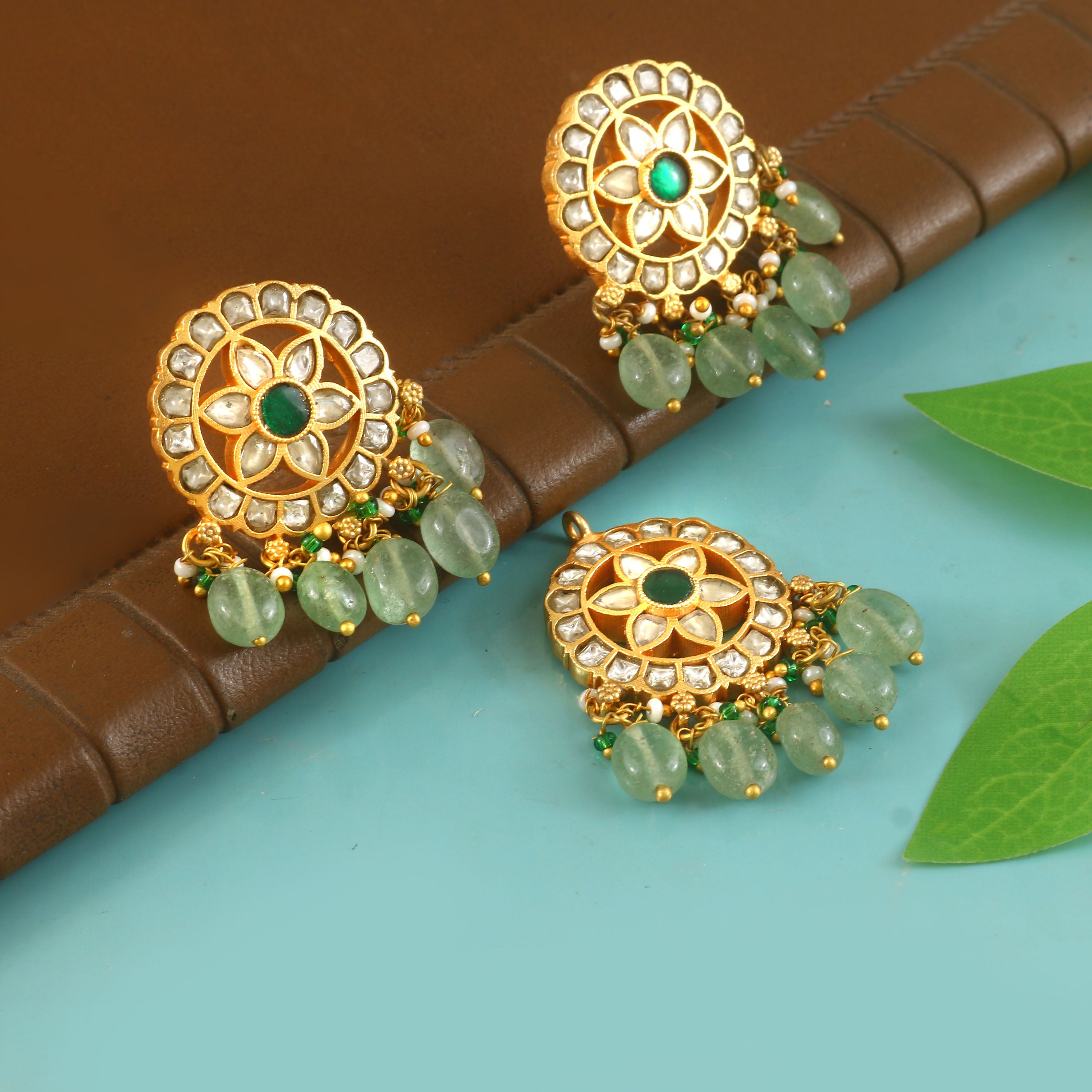 PN-104 - Jadau Kundan Pandent & Earring  with Emerald