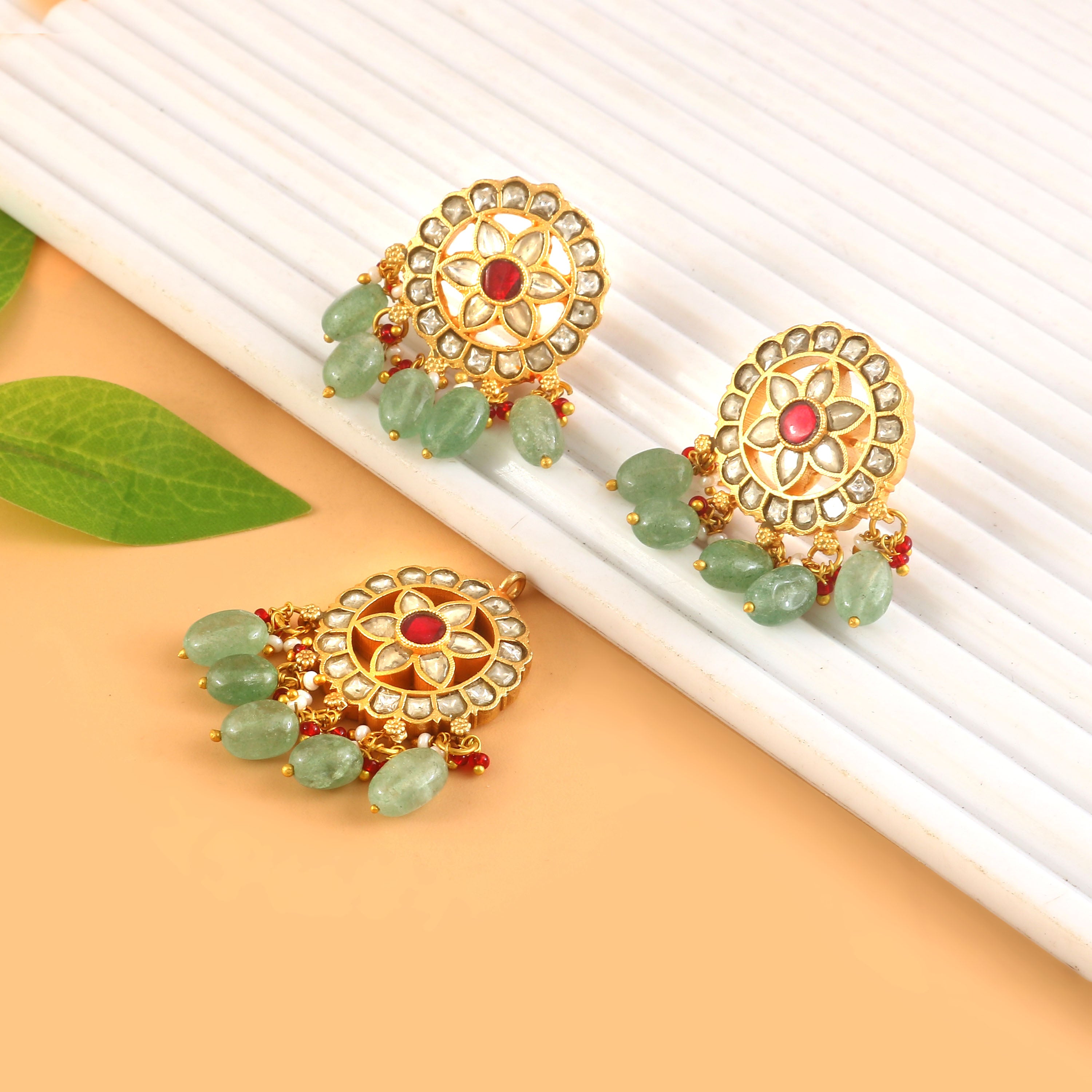 PN-105 - Jadau Kundan Pandent & Earring  with Emerald