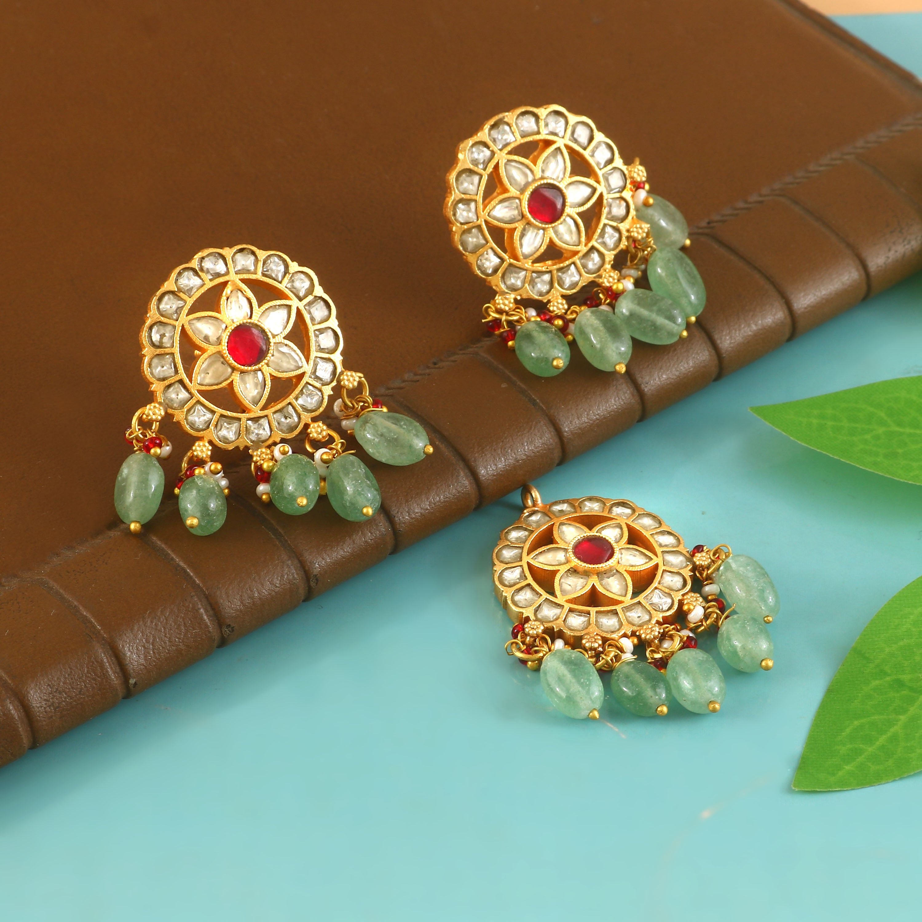 PN-105 - Jadau Kundan Pandent & Earring  with Emerald