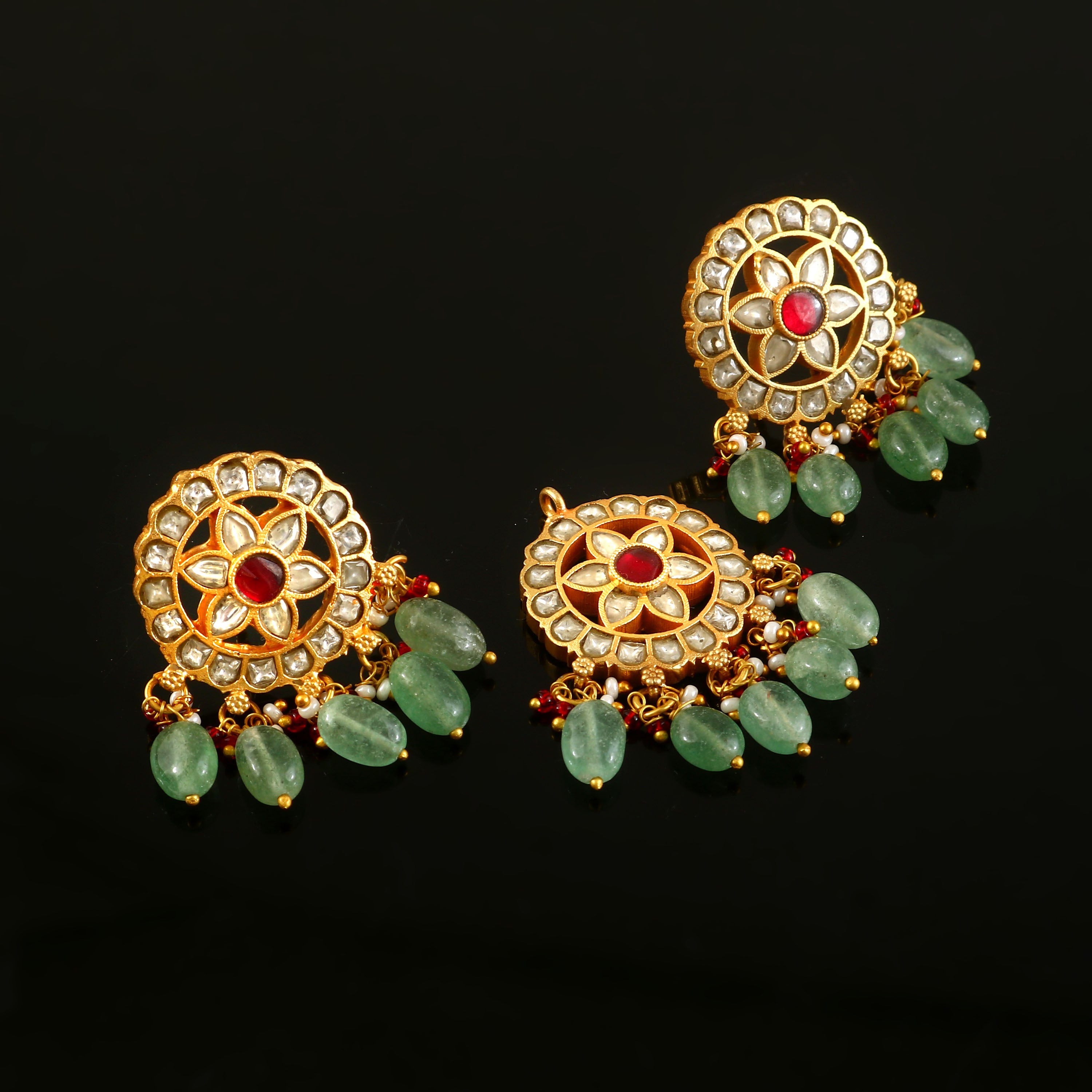 PN-105 - Jadau Kundan Pandent & Earring  with Emerald
