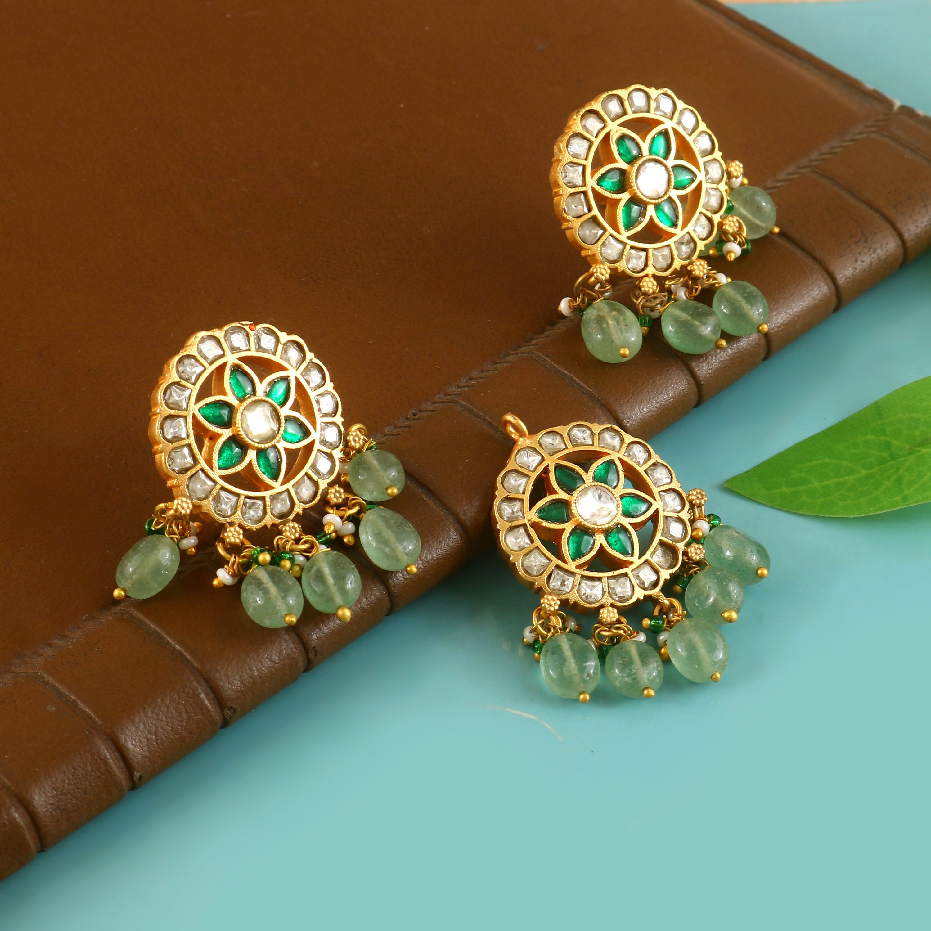 PN-106 - Jadau Kundan Pandent & Earring  with Emerald