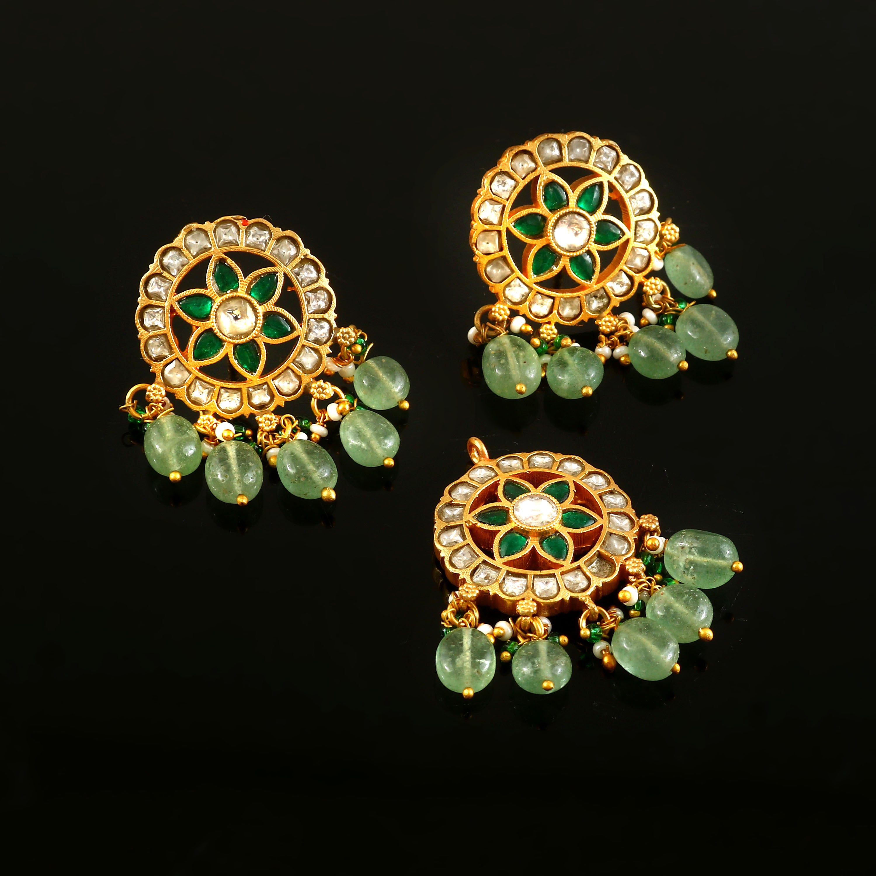 PN-106 - Jadau Kundan Pandent & Earring  with Emerald