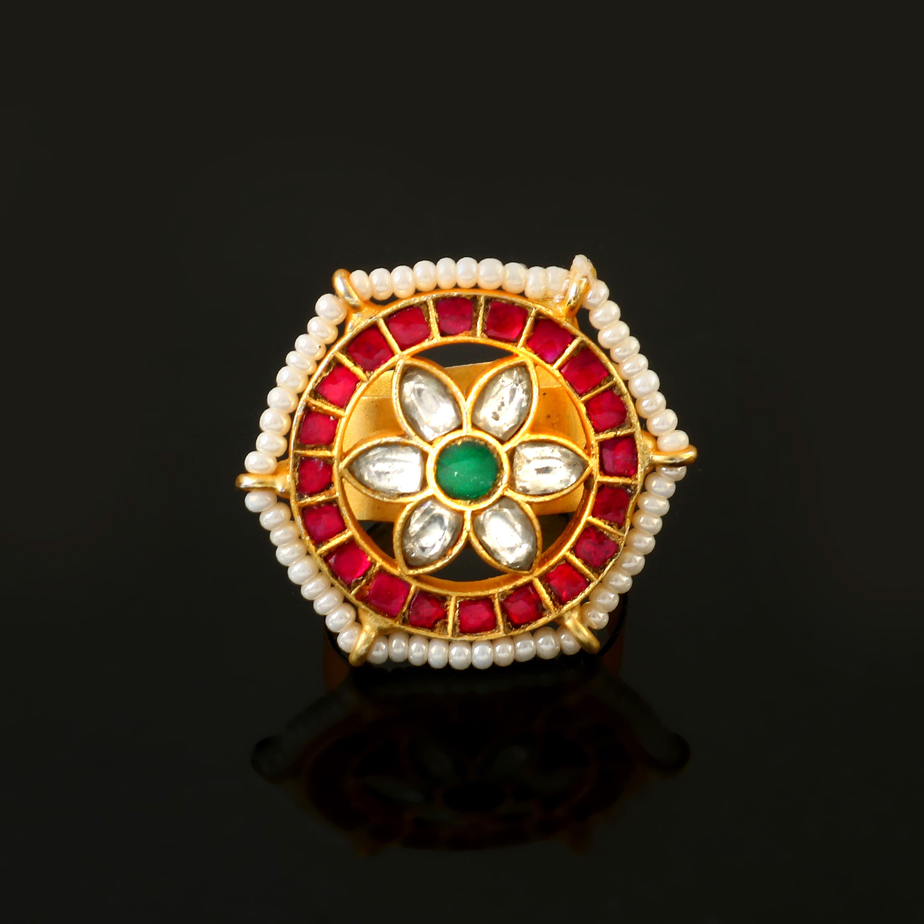 RG-114 - Jadau Kundan Ring with Emerald