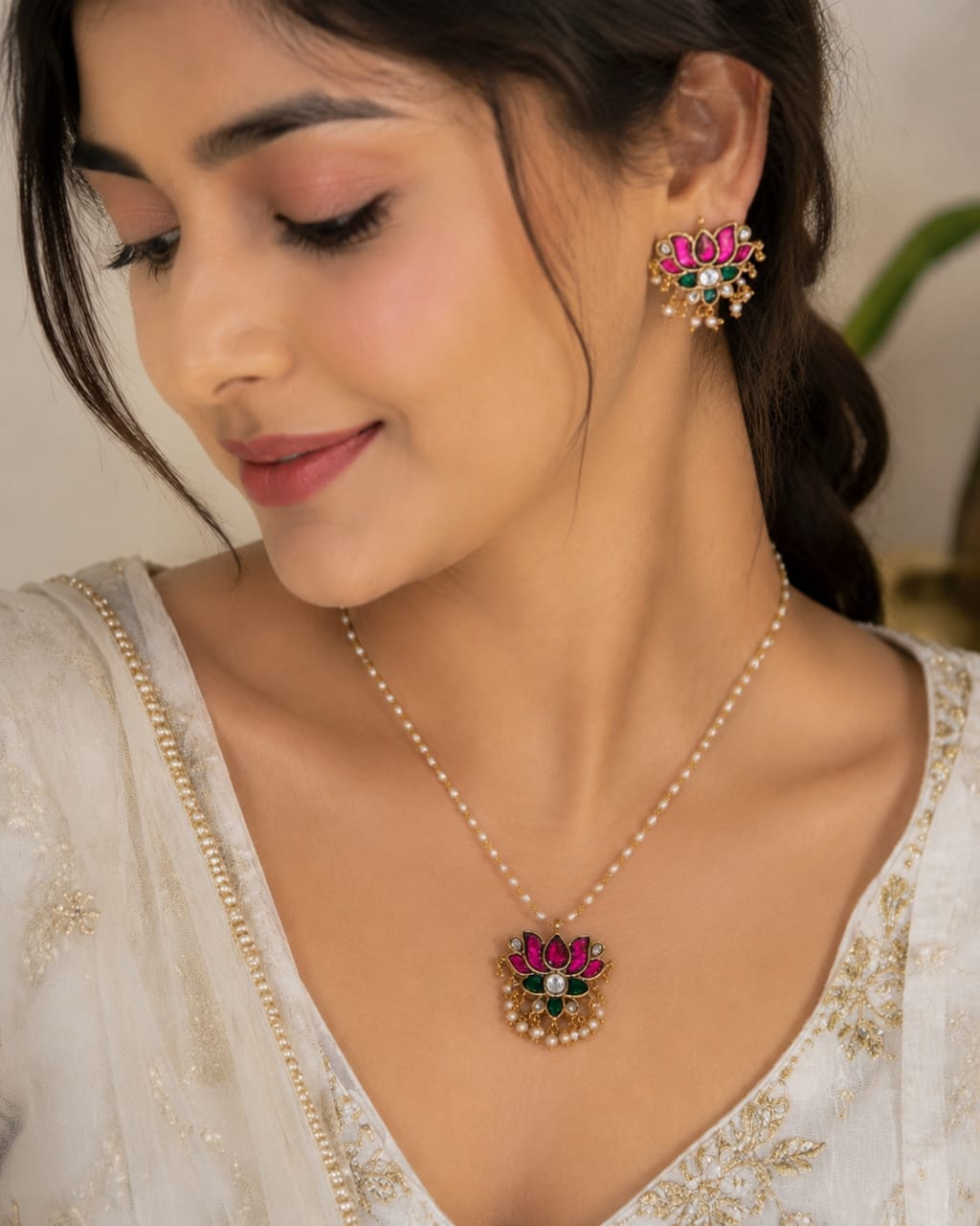 NK-350- Jadau Kundan Necklace with Emerald