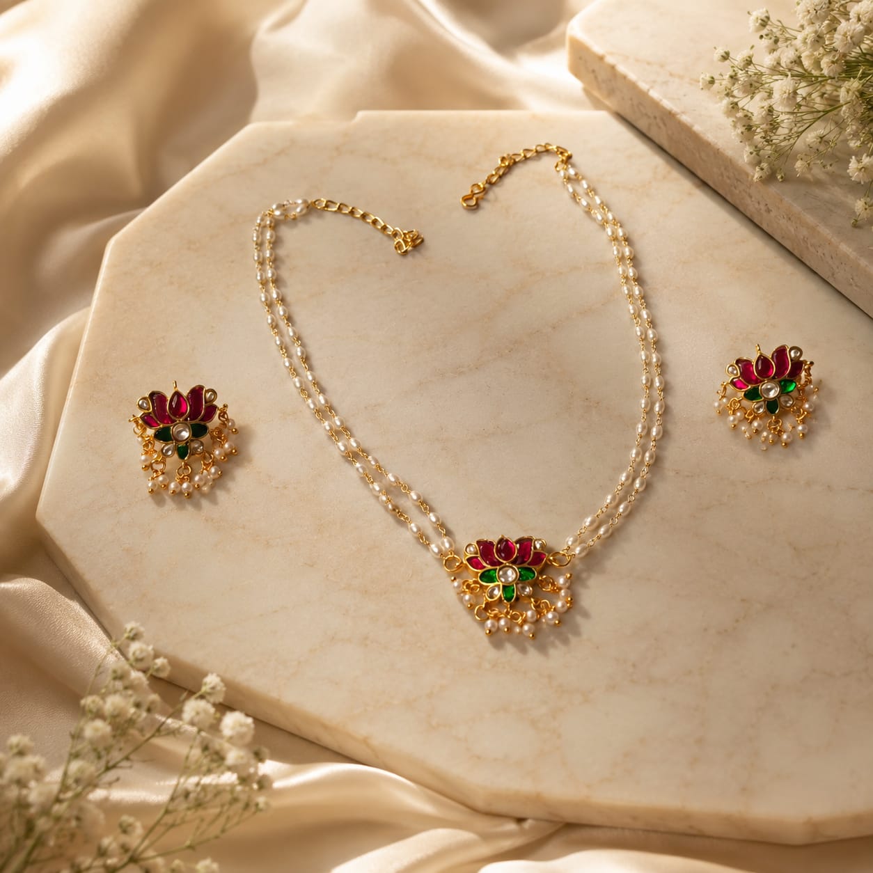 NK-351- Jadau Kundan Necklace with Emerald